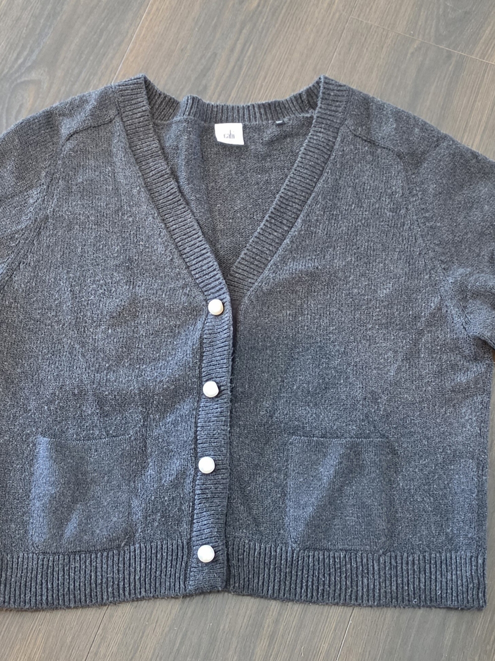 CAbi Womens Charcoal Gray Pearl Button-Front Cardigan